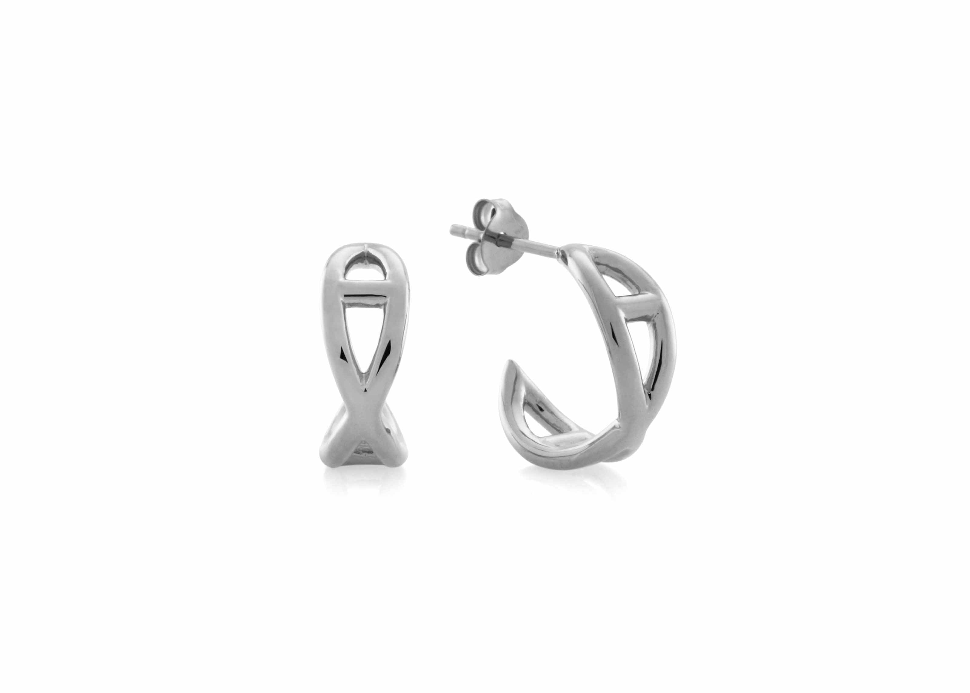 Şener Besim Small Helix Hoops in rhodium plating, sterling silver, flat lay