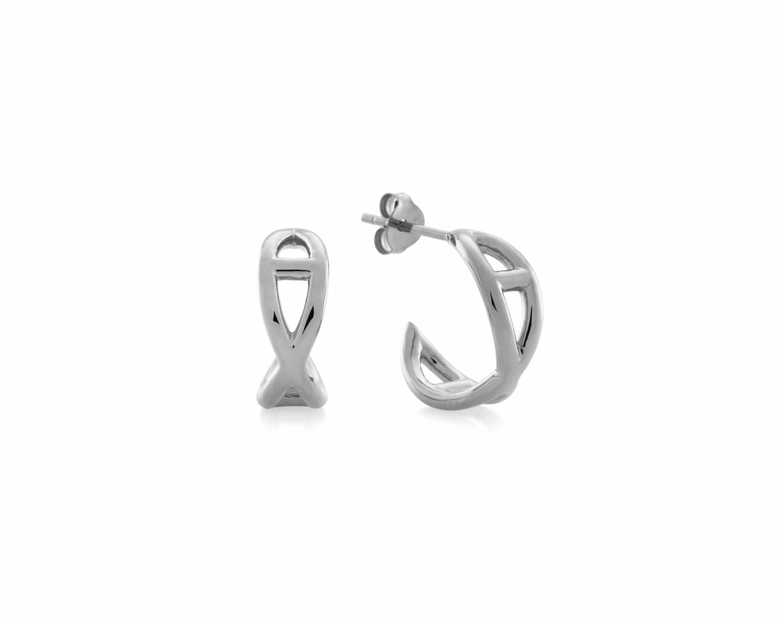 Şener Besim Small Helix Hoops in rhodium plating, sterling silver, flat lay