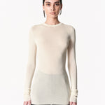 Semi-sheer thumbhole crewneck in ecru — Şener Besim