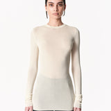 Semi-sheer thumbhole crewneck in ecru — Şener Besim