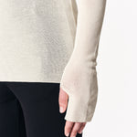 Stretch crewneck long sleeve in ecru with thumbhole detail — Şener Besim