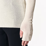 Stretch crewneck long sleeve in ecru with thumbhole detail — Şener Besim