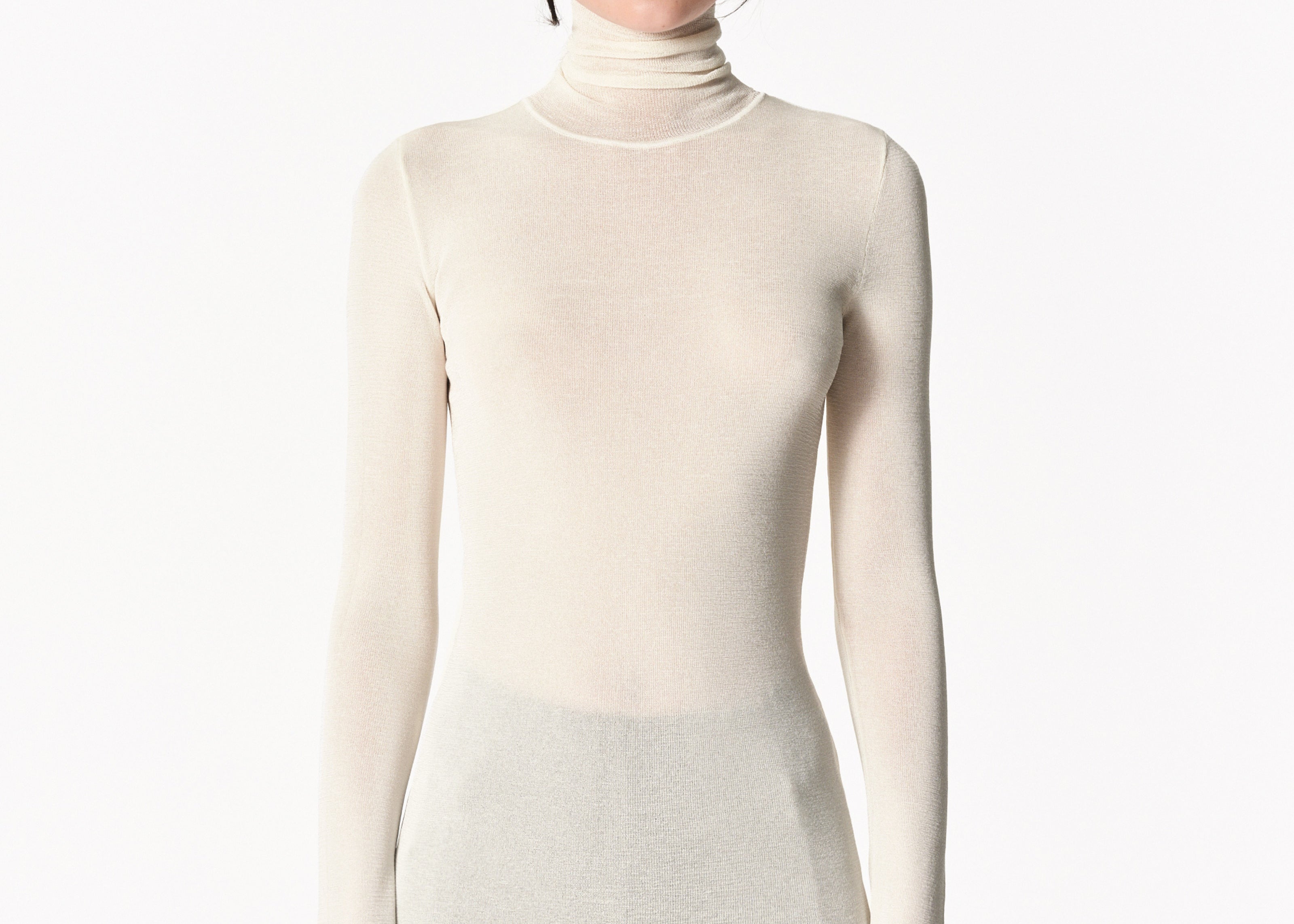 The Thumbhole Turtleneck in stretch fabric Ecru — Şener Besim