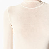 Semi-sheer stretch thumbhole turtleneck in white — Şener Besim