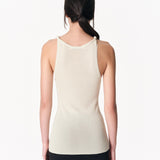 Twisted strap singlet ecru back view — Şener Besim