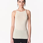 Twisted strap singlet ecru front view — Şener Besim