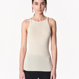 Twisted strap singlet ecru front view — Şener Besim